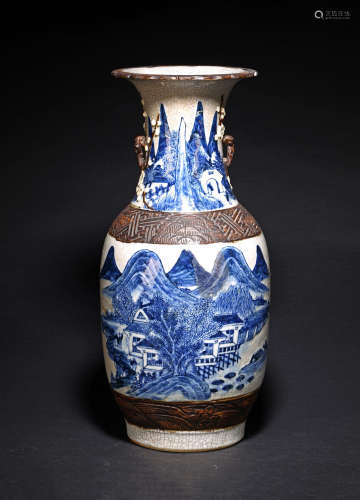 A LARGE CHINESE BLUE AND WHITE CARVED VASES