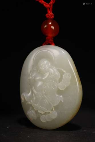 A CHINESE WHITE JADE 'LIU HAI' PENDANT