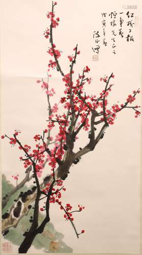 A COLOR AND INK ON PAPER 'PLUM BLOSSOM' PAINTING