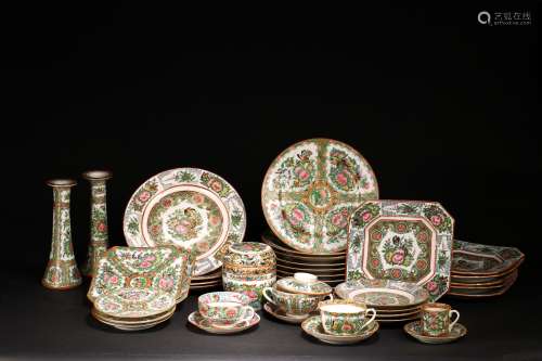 A GROUP OF CANTON FAMILLE ROSE DINNER SERVICE