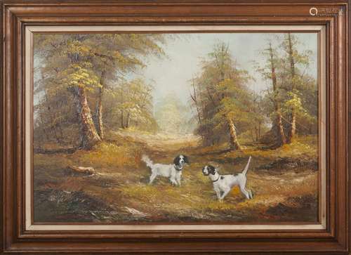 A FOREST AND DOGS SCENERY PAINTING