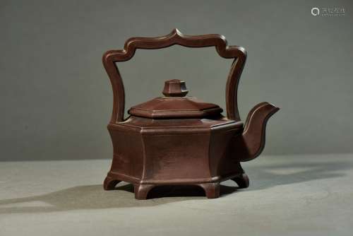 A YIXING HEXAGONAL TEAPOT