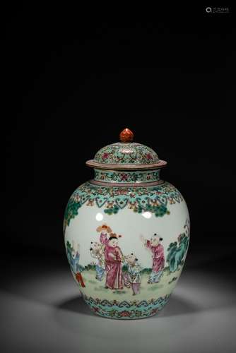 A CHINESE FAMILLE ROSE 'BOYS' JAR AND COVER