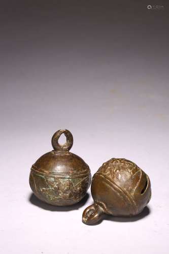 A PAIR OF SMALL CHINESE BRONZE BELLS