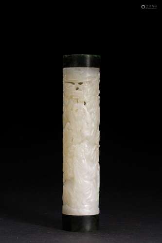 A WHITE JADE 'LANDSCAPE' INCENSE CYLINDER