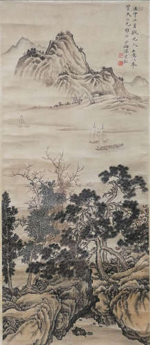 A CHINESE LANDSCAPE PAINTING SCROLL CHEN SHAOMEI MARK