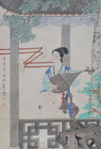 A CHINESE FIGURE PAINTING XU CAO MARK