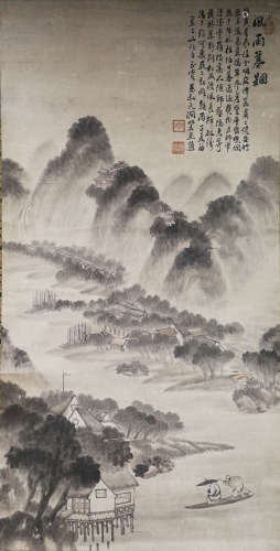 A CHINESE LANDSCAPE PAINTING SCROLL CHEN GANG MARK