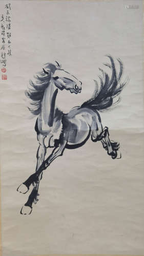 A CHINESE HORSE PAINTING SCROLL XU BEIHONG MARK