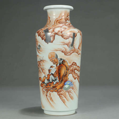 A FAMILLE ROSE ARHAT PAINTED PORCELAIN VASE