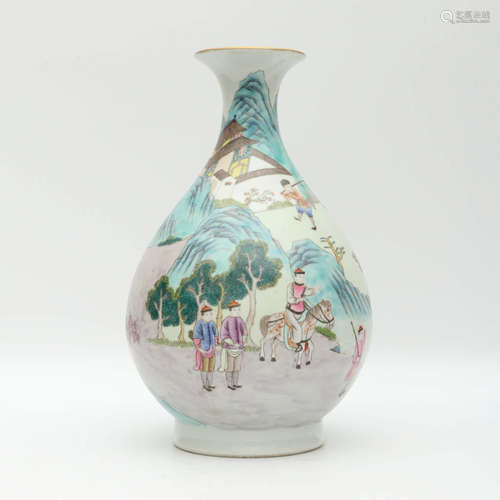 A FAMILLE ROSE FIGURES PORCELAIN VASE