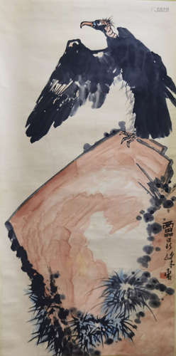 A CHINESE EAGLE PAINTING SCROLL PAN TIANSHOU MARK