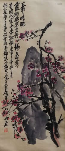 A CHINESE FLOWERS PAINTING SCROLL WU CHANGSHUO MARK