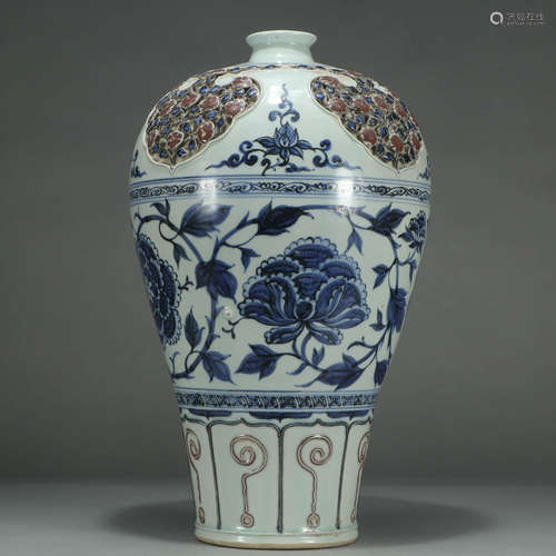 A FLOWERS PATTERN PORCELAIN MEIPING VASE