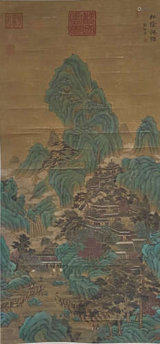 A CHINESE LANDSCAPE PAINTING SILK SCROLL LIU SONGNIAN MARK