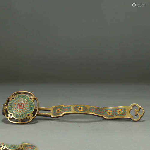 A CLOISONNE GILT-BRONZE RUYI