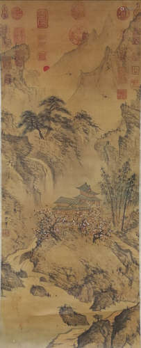 A CHINESE LANDSCAPE PAINTING SILK SCROLL GUO XI MARK