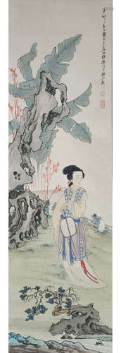 A CHINESE FIGURE PAINTING SCROLL XU CAO MARK