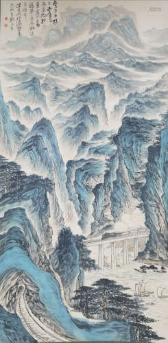 A CHINESE LANDSCAPE PAINTING SCROLL HE HAIXIA MARK