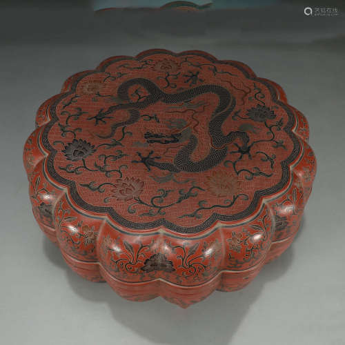 A FLOWERS&DRAGON PATTERN RED LACQUER HOLDING BOX