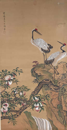 A CHINESE FLOWER&BIRD PAINTING SILK SCROLL EMPRESS DOWAGER CI XI MARK