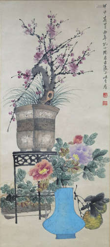 A CHINESE FLOWERS PAINTING KONG XIAOYU KONG XIAOYU MARK