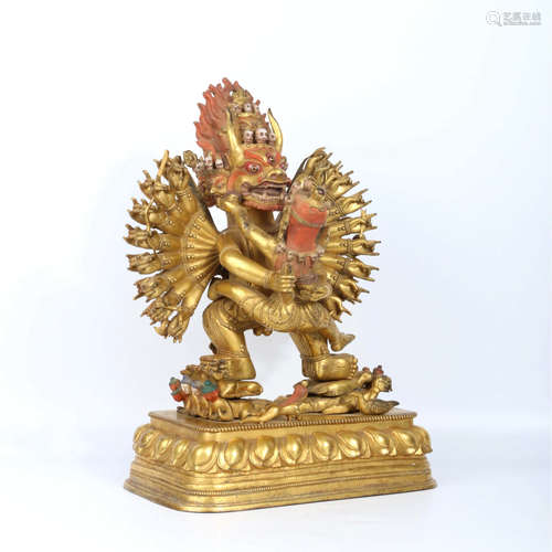 A GILT-BRONZE BUDDHA STATUE OF YAMANTAKA