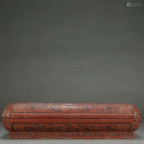A DEER&CRANE PATTERN RED LACQUER WORK BOX