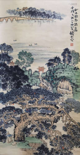 A CHINESE LANDSCAPE PAINTING SCROLL QIAN SONGYAN MARK