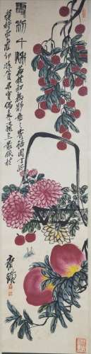 A CHINESE FLOWERS PAINTING QI BAISHI MARK