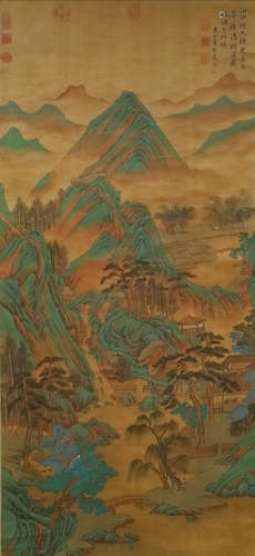 A CHINESE LANDSCAPE PAINTING SILK SCROLL DNG BANGDA MARK