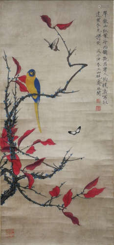 A CHINESE FLOWERS PAINTING SCROLL YU FEI'AN MARK
