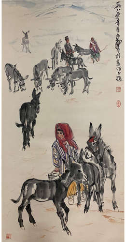 A CHINESE DONKEY PAINTING HUANG ZHOU MARK