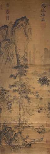 A CHINESE LANDSCAPE PAINTING SILK SCROLL MA YUAN MARK