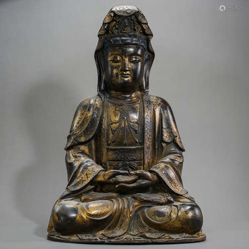 MING DYNASTY, CHINESE GILT BRONZE GUANYIN STATUE