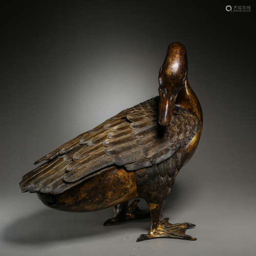 GILT BRONZE DUCK, MING DYNASTY, CHINA