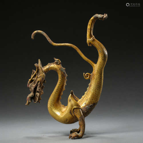 GILT BRONZE DRAGON, TANG DYNASTY, CHINA