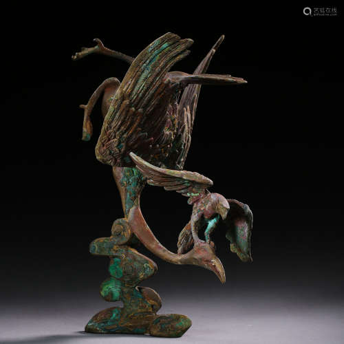 BRONZE EAGLE HUNTING SWANS, LIAO OR JIN DYNASTIES,