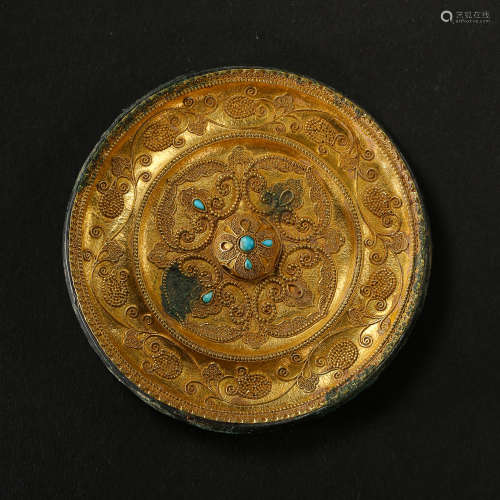 CHINESE PURE GOLD SMALL MIRROR, WARRING STATES PERIOD