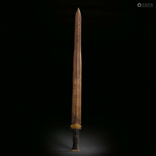 CHINESE BRONZE SWORD INLAID WITH HETIAN JADE, WARRING STATES PERIOD