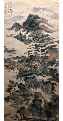 A CHINESE LANDSCAPE PAINTING LU YANSHAO MARK