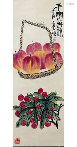 A CHINESE APPLES PAINTING QI BAISHI MARK
