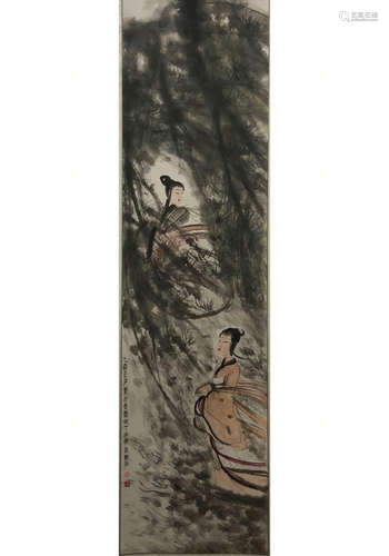 A CHINESE FIGURE PAINTING FU BAOSHI MARK