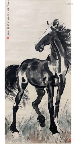 A CHINESE HORSE PAINTING XU BEIHONG MARK