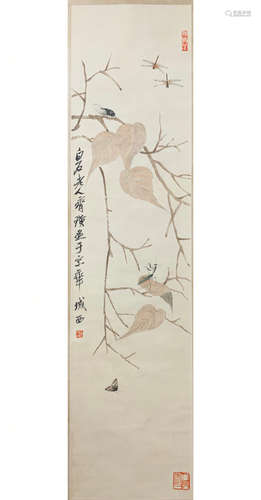 A CHINESE INSECTS&LEAVES PAINTING QI BAISHI MARK