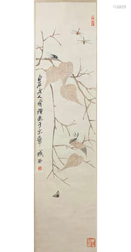 A CHINESE INSECTS&LEAVES PAINTING QI BAISHI MARK