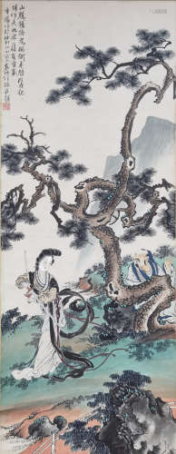 A CHINESE FIGURE PAINTING SCROLL XU CAO MARK