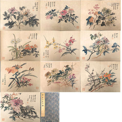 A CHINESE FLOWERS PAINTING ALBUM HUANG BINHONG MARK