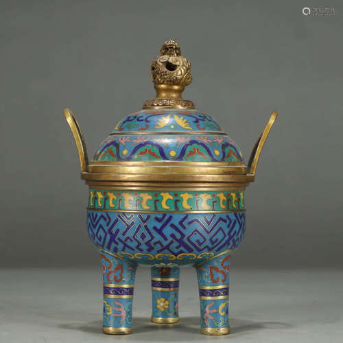 A BRONZE CLOISONNE TRIPOD CENSER