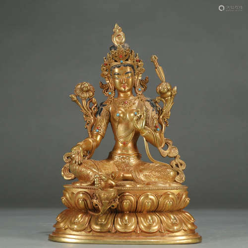 A GILT-BRONZE STATUE OF MANJUSRI BODHISATTVA